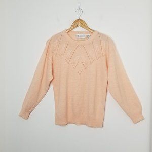 Maggie Jana Soft Peach Coquette Vintage Diamond Knit Granny Sweater Cottagecore